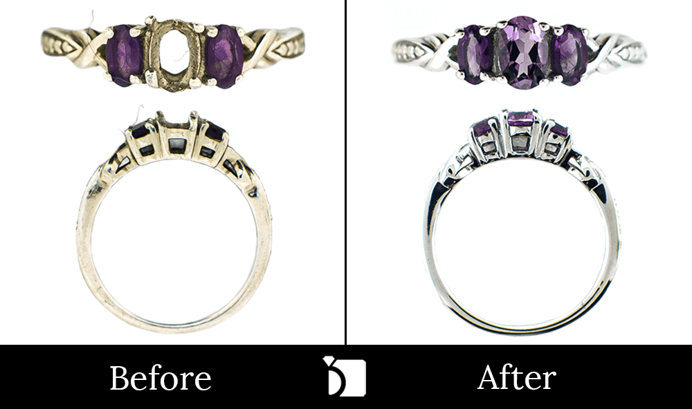 Before & After #90 Purple Amethyst Gemstone Silver Ring Restored by Premier Ring Repair Services