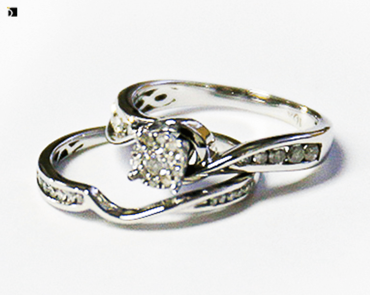 After #92 Front View of 10k White Gold Wedding Ring Set Restored by Premier Gemstone Resetting Services