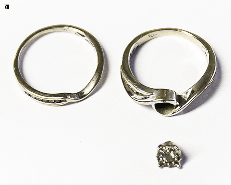 Before #92 Top View of 10k White Gold Wedding Ring Set Prior to Premier Ring Repair Services