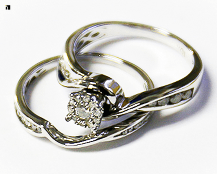 After #92 Close Up of 10k White Gold Wedding Ring Set Serviced by Master Jewelers and Ring Repair Services