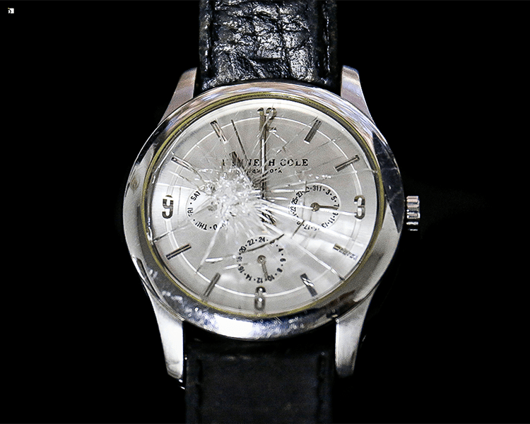 Before #105 Kenneth Cole Timepiece with a Shattered Crystal and Dead Battery Prior to Watch Restoration