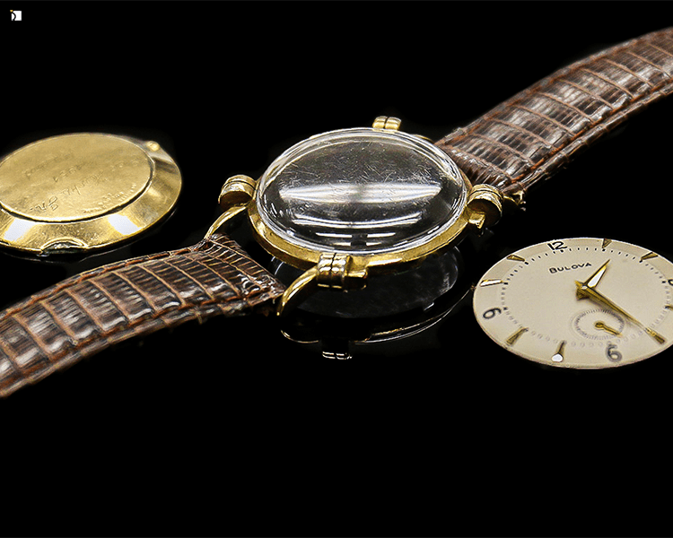 Before #108 Side View of 1950's Vintage Bulova Timepiece Prior to Certified Watchmakers Restoration Services