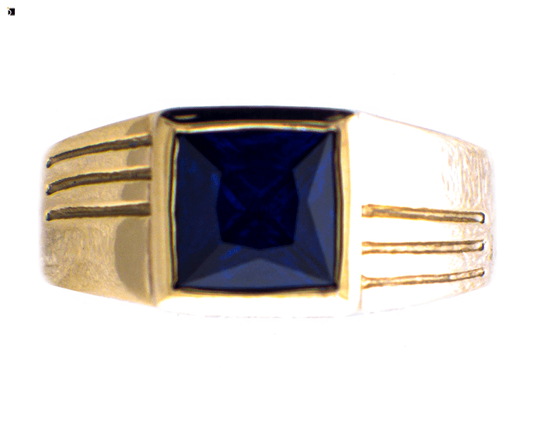 After #120 Top Down View of Gold Sapphire Gemstone Ring Restored by Premier Ring Repair Services