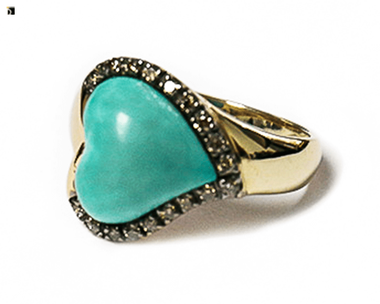 After #95 14k Gold Ring with Heart-Shaped Turquoise Receiving Premier Gemstone Resetting Services