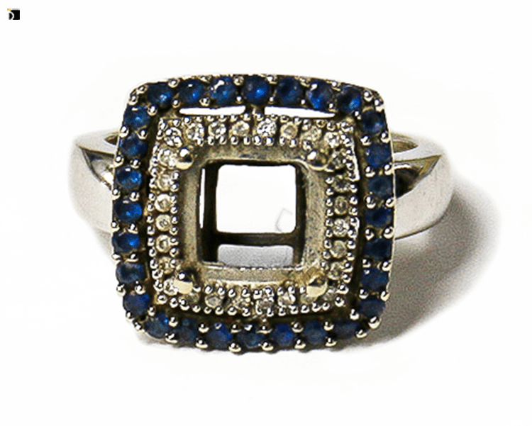 Before #96 14ky LeVian Ring with Missing Sapphire Center Stone Prior to Premier Gemstone Resetting Services