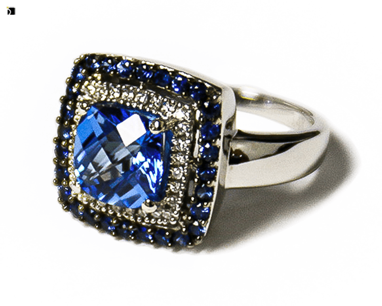 Before #96 14ky LeVian Ring with Missing Sapphire Center Stone Prior to experienced work of Master Jewelers