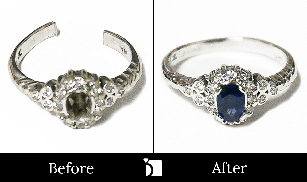 Before & After #99 Comparison of 14k White Gold Sapphire Gemstone Ring After Receiving Premier Ring and Gemstone Repair Services