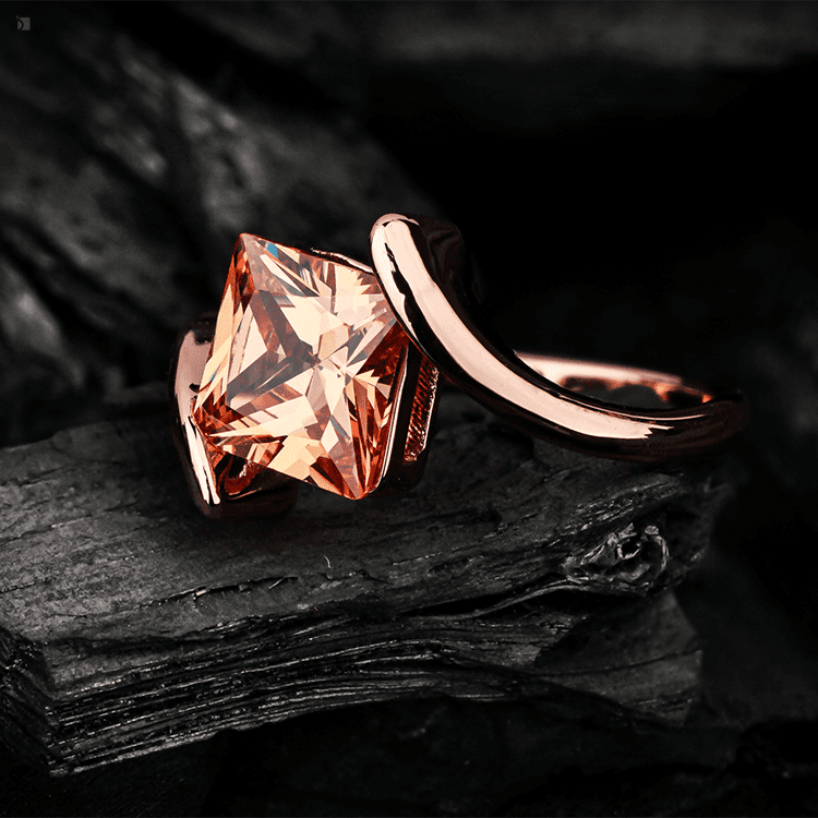 Isolated Restored Fine Jewelry Topaz Gemstone Ring Displayed on Black Rock Background