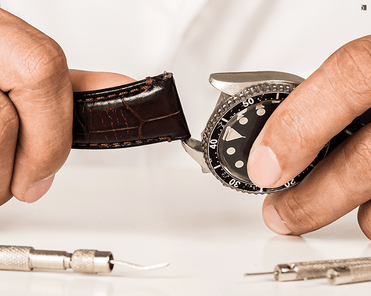 Certified Watchmaker Servicing Timepiece Leather Strap with Premier Watch Band Repair Services