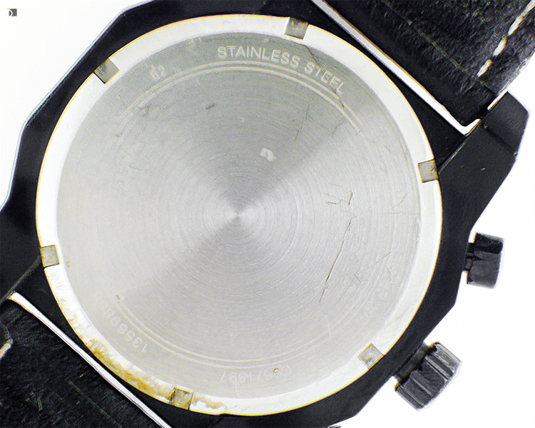 Before #140 Angled View of Back Case of Bulova Men's Marine Star Chronograph Timepiece Prior to Restoration Services by Certified Watchmakers