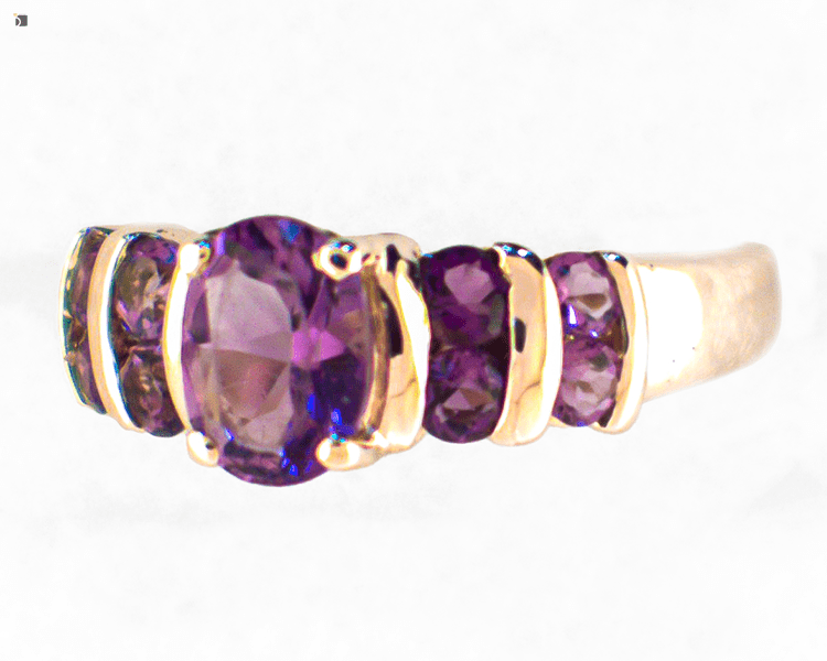 Before #141 Right Side View of 10kt Yellow Gold Ring with Restored Purple Amethyst Gemstone by Master Jewelers