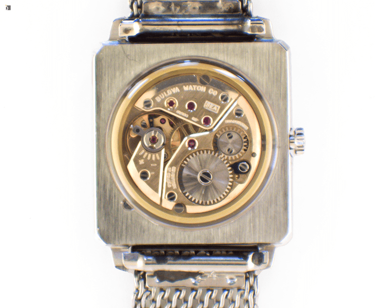 After #144 Back View of Vintage Bulova Watch Timepiece With New Case Back Crystal Suggested by Certified Watchmakers
