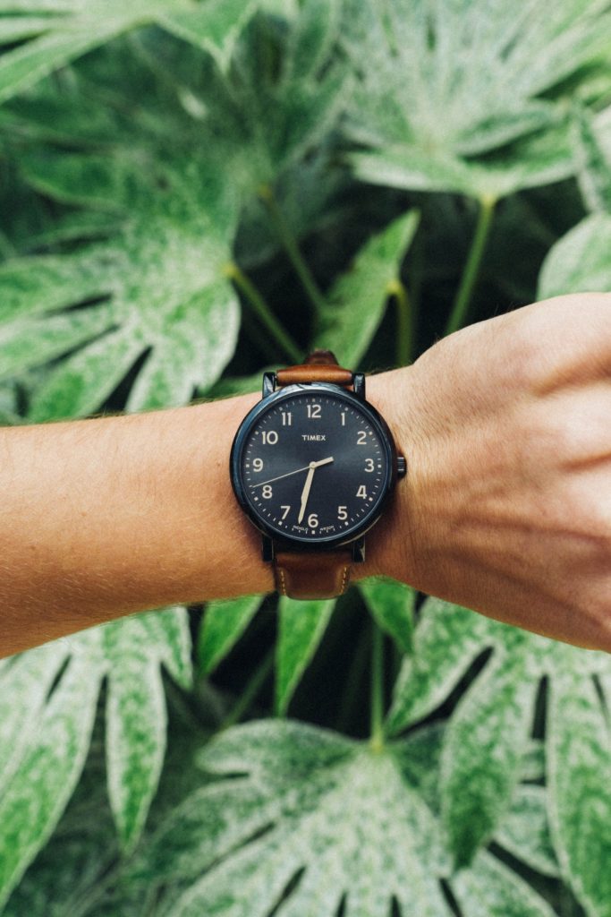 Image showing man wearing watch in front of plants