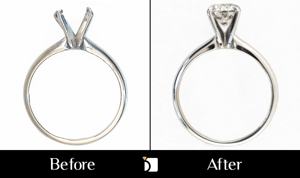 Before & After #149 White Gold Engagement Ring Receiving Premier Ring Restoration and Repair Services