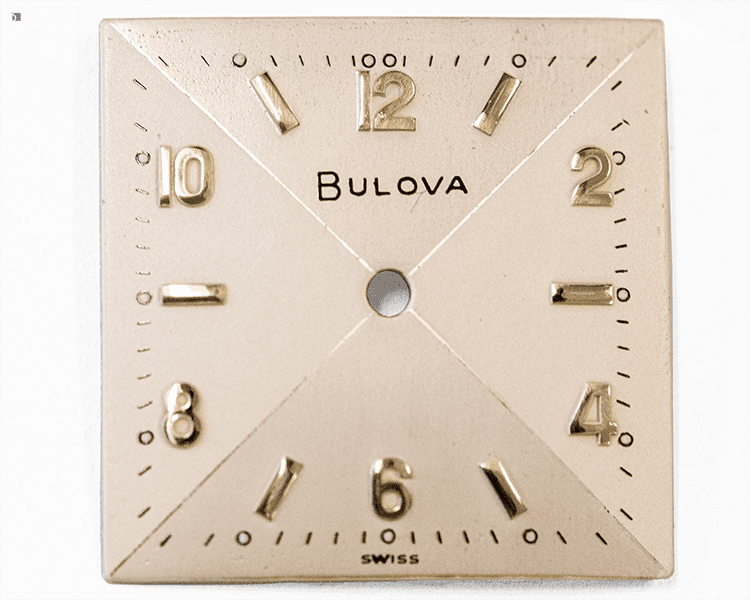 After #150 Vintage Square Bulova Dial After Receiving Premier Dial Refinishing Services by Kirk Rich Dial