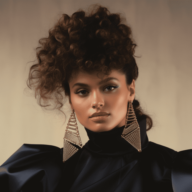 photo of woman in the 1980s wearing oversized asymmetrical earrings
