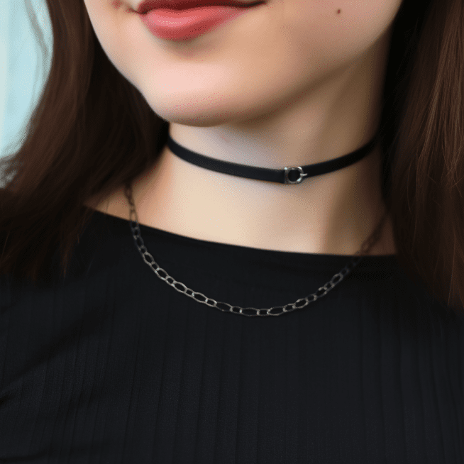 Black Leather Choker Necklace Simple Black Necklace Delicate Chain