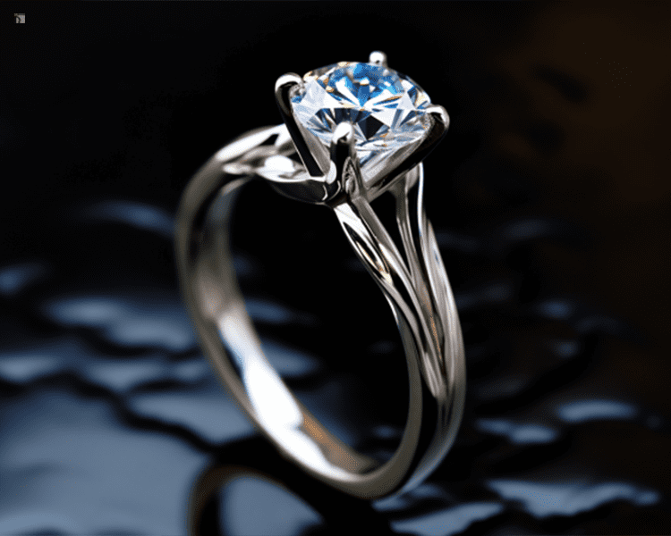 Restored Diamond Gemstone Silver Engagement Ring Displayed Up on Black Background