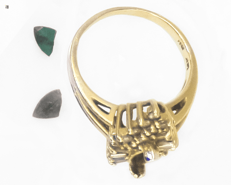 Before #155 14kt Gold Ring with Broken Loose Emerald Gemstone from Top View