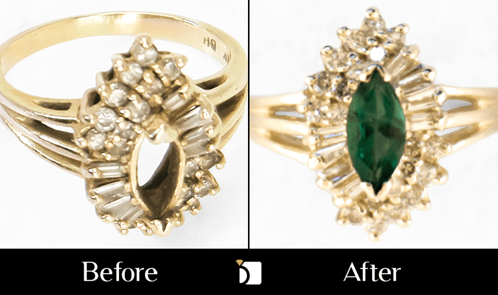 Before & After #155 14kt Gold Ring Receiving Premier Ring Restoration and Gemstone Replacement Services