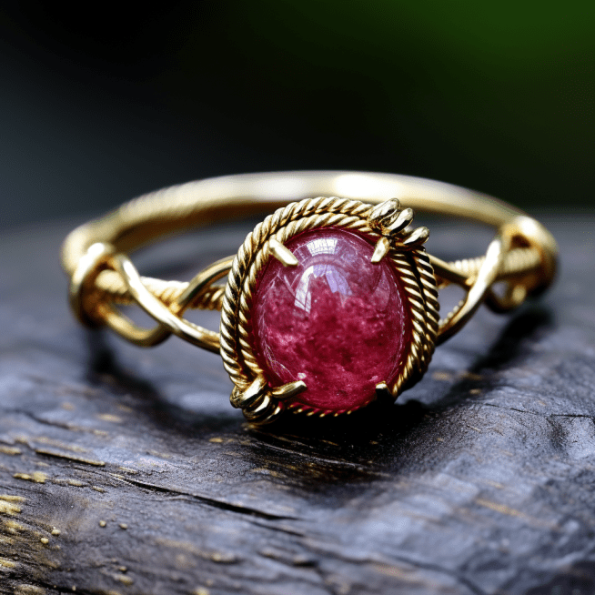 Red Gemstone Wrapped in Wire Metals to Become a Ring