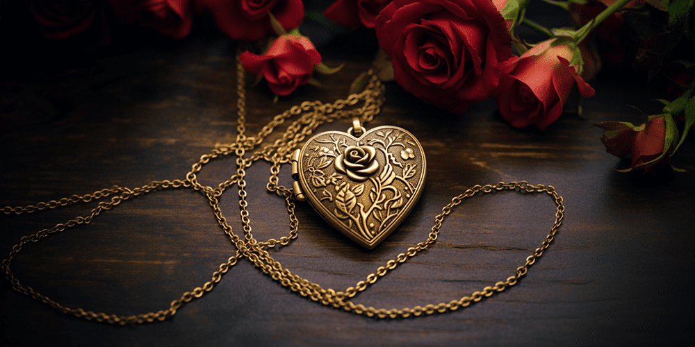Restored Gold Chain Necklace with Heart Locket Pendant Displayed with Red Roses for Valentine's Day 2024 Featured Image