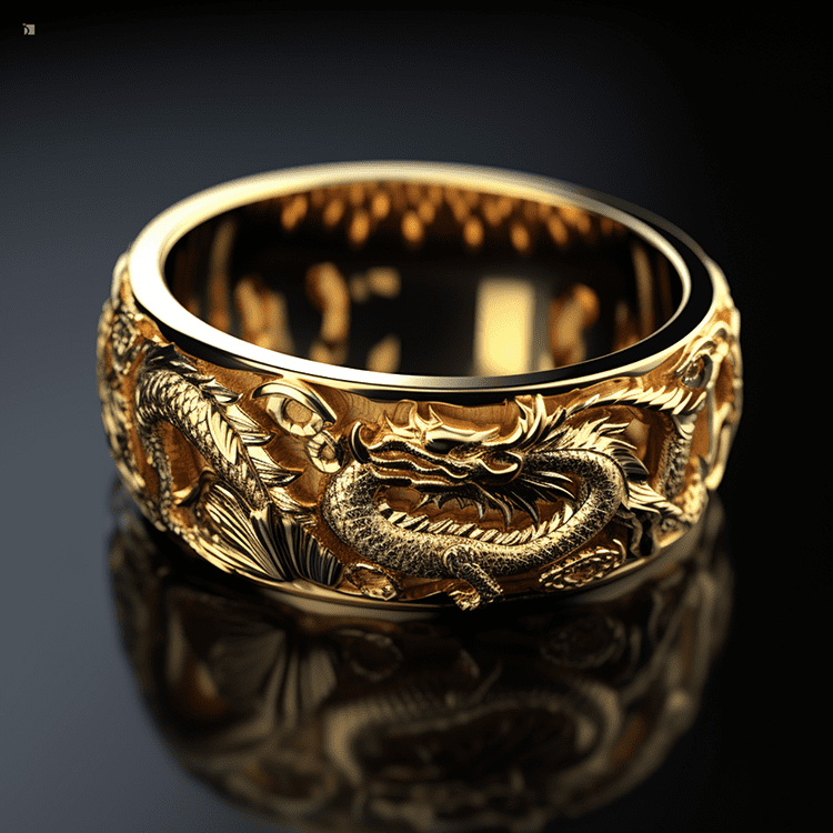 Lunar New Year Gold Jewelry Gift Dragon Ring Design Reflected on Black Background Feature Image