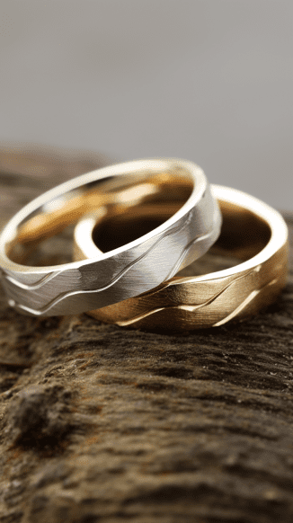 Photo showcasing one silver wedding band on top of gold wedding band