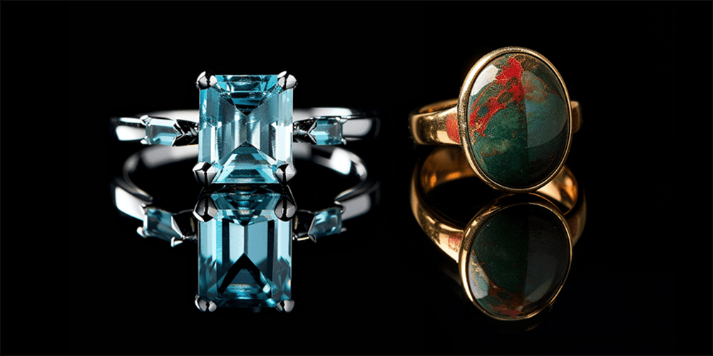 GP March Birthstones Aquamarine and Bloodstone Restored Gemstone Rings Featured Image