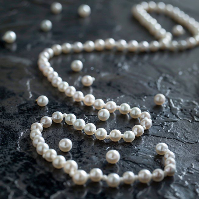 Photo of broken pearl necklace on ground