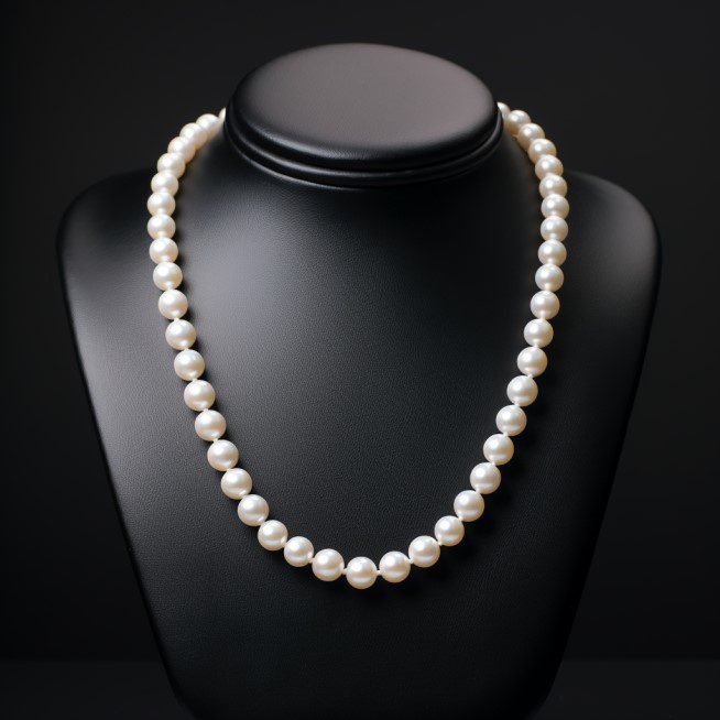 Photo of pearl necklace on display