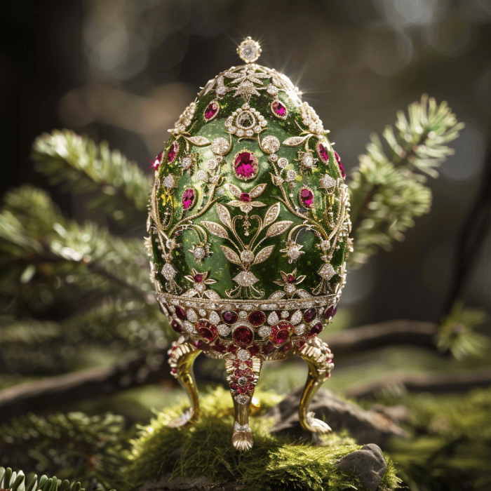 Photo of green Fabergé egg adorned with gemstones