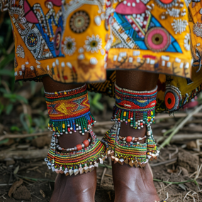 Photo of Kenyan bride's ankles wearing beaded anklets 