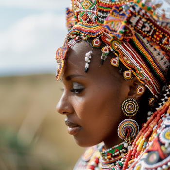 Photo of Kenyan bride wearing beaded headpiece