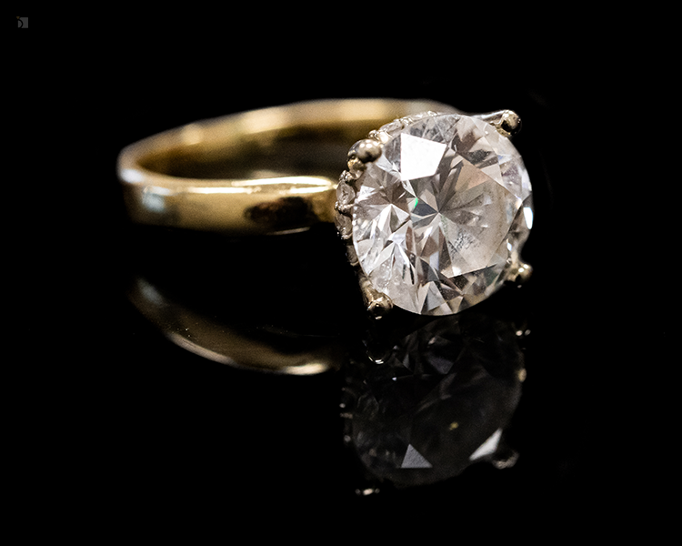 Before #162 Angled View of Diamond Engagement Ring with 3.5ct Lab Grown Diamond Stone Prior to Restoration