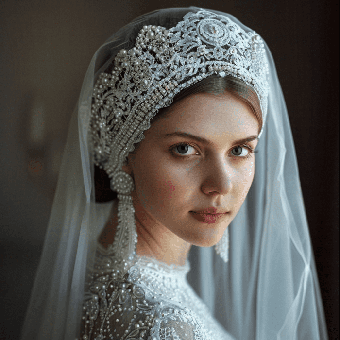 Photo of Russian bride wearing kokoshnik