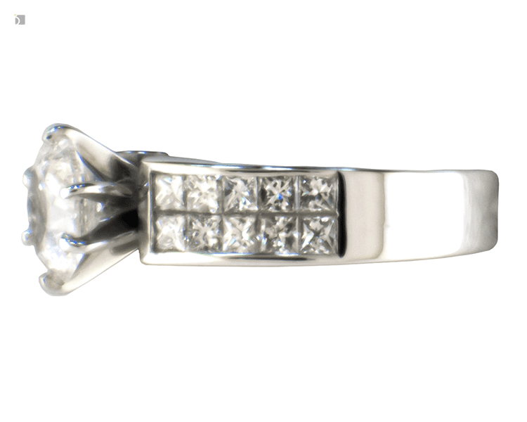 After #165 Side View of Repaired Channel Invisible Setting in Diamond Ring by Jewelers