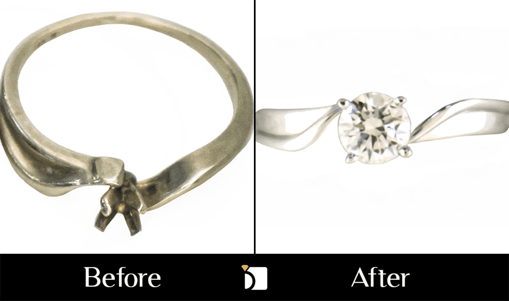 Before & After #167 14kt White Gold Engagement Ring Wedding Ring Set Restored by Master Jewelers