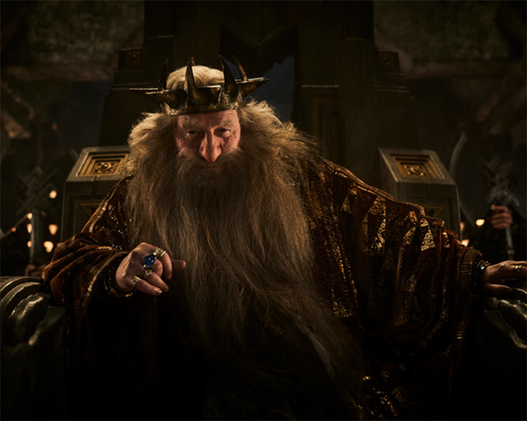 King Durin III Wearing Dwarven Crown and Ring of Power Sitting on Throne (via Amazon Studios)