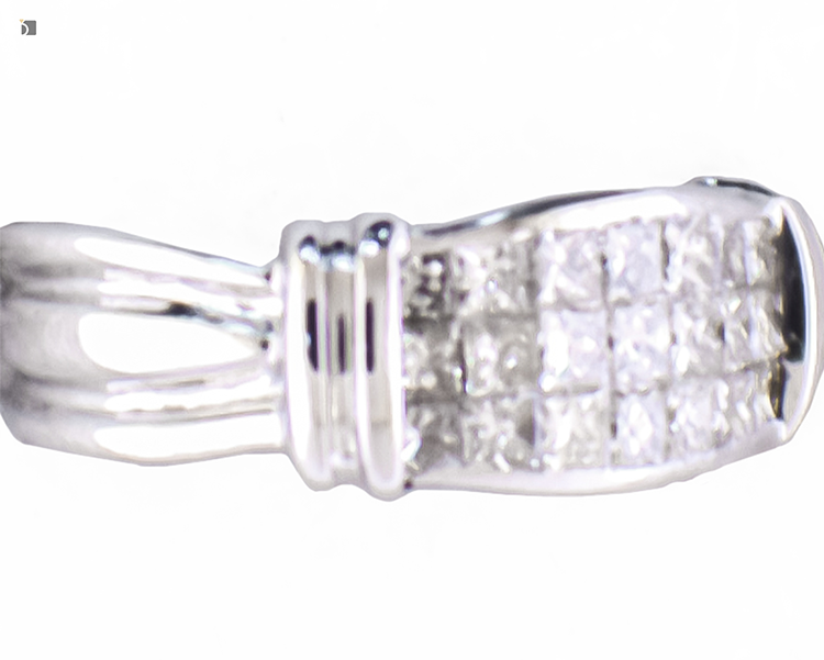 After #169 Side View of 18kt White Gold Invisible Channel Setting Ring Restored by Master Jewelers