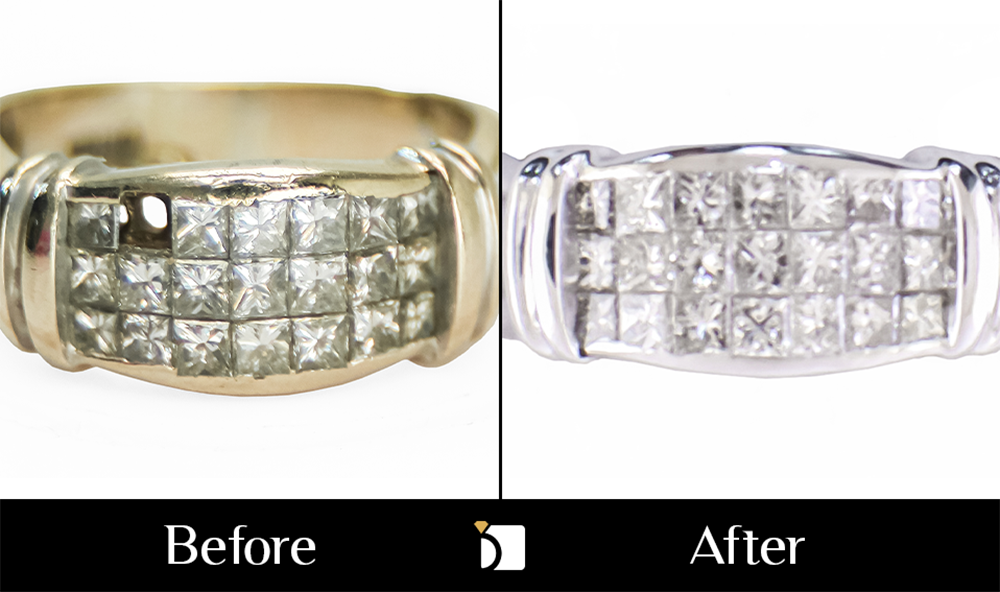 Before & After #169 18kt White Gold Ring Restored by Premier Ring Repair Services