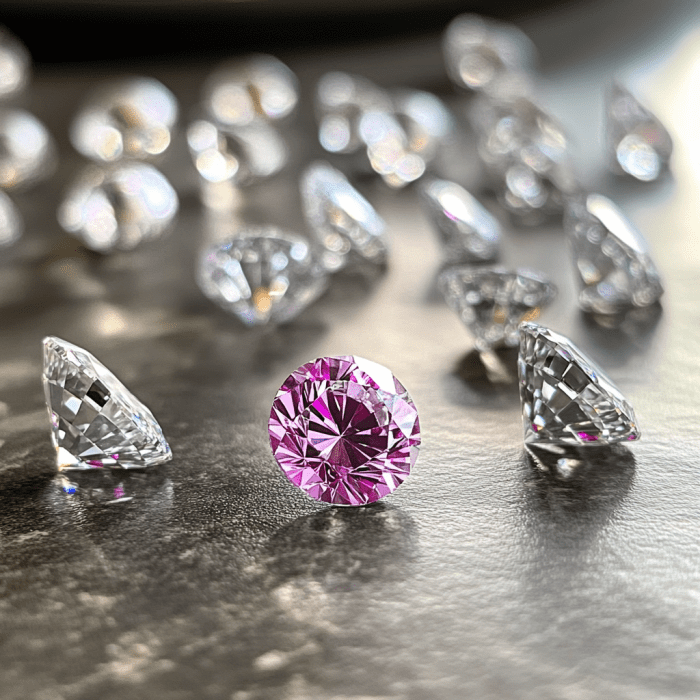 Image showcasing pink diamond surrounded by clear diamonds