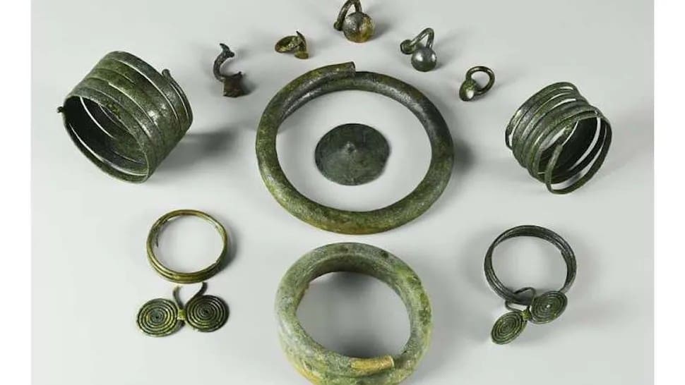 Image showcasing set of Bronze Age jewelry pieces uncovered in Poland.