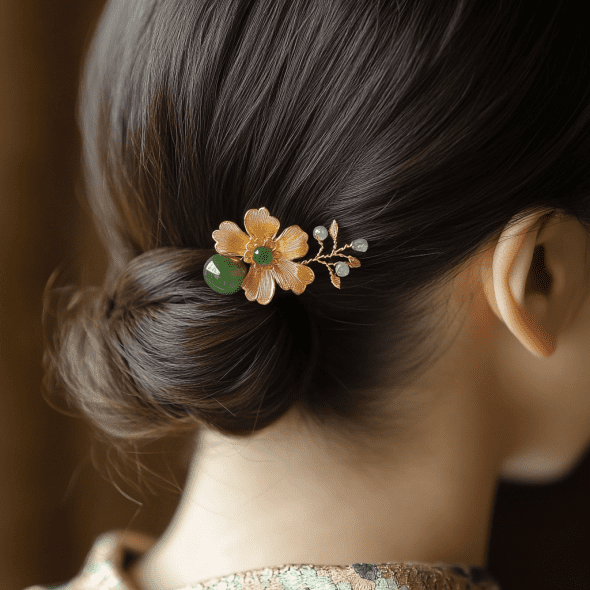 Image showcasing south korean bride's hair wearing binyeo hairpin