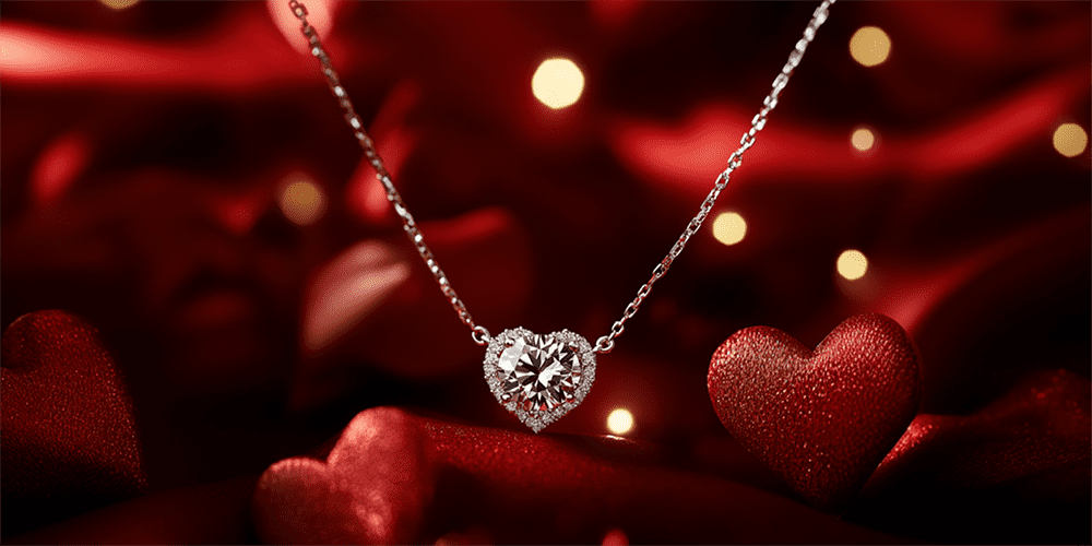 Valentine's Day Restored Heart-Shaped Diamond Pendant Necklace with Red Decor