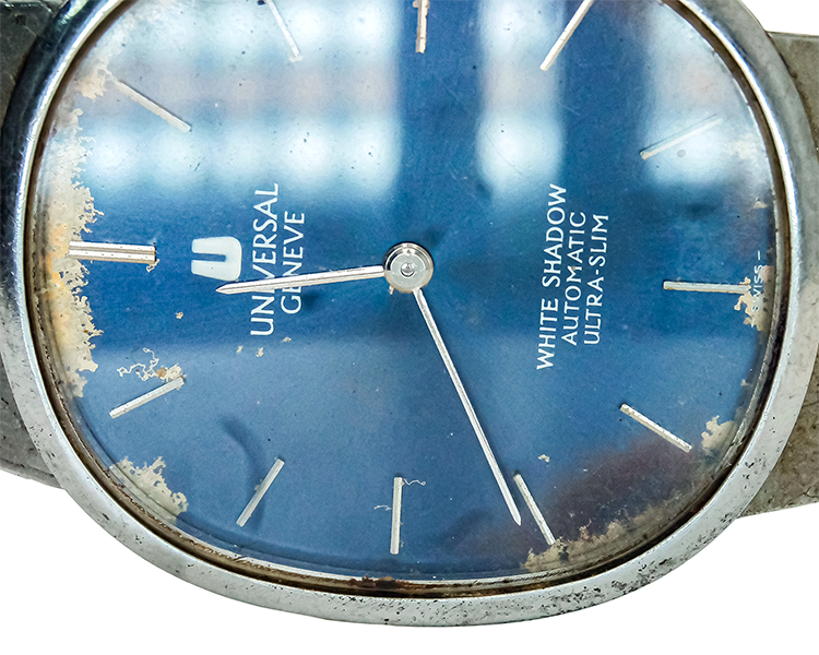 Before #179 Close Up of Universal Geneve Timepiece Prior to Restoration Services by Watchmakers