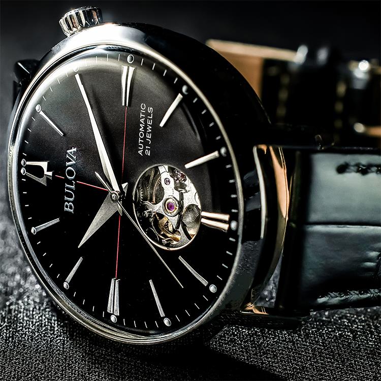 Close Up of Black Bulova Timepiece for Authorized Bulova Restoration and Repair Services