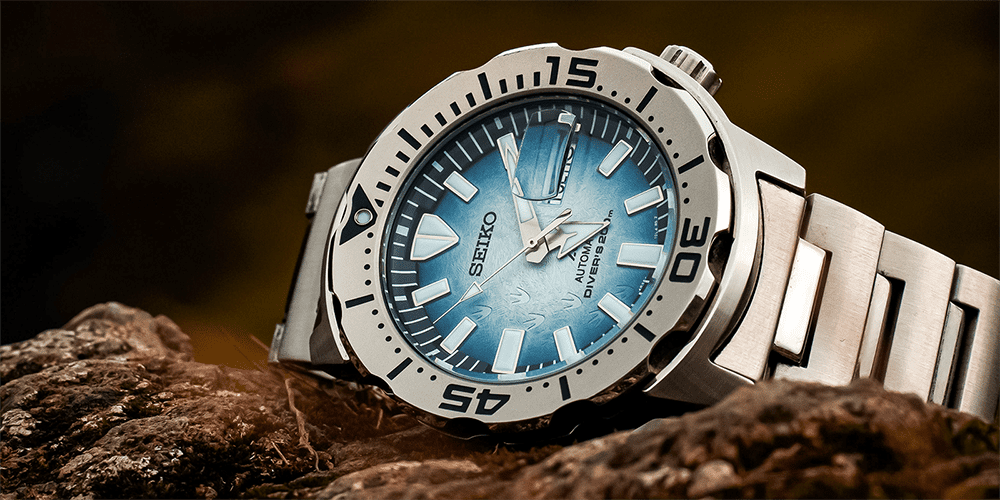 Blue Automatic Seiko Timepiece Displayed in Nature