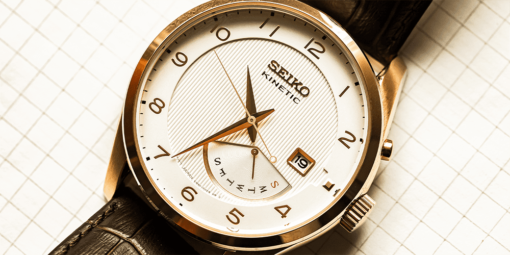 Close Up of White Seiko Kinetic Automatic Watch Timepiece