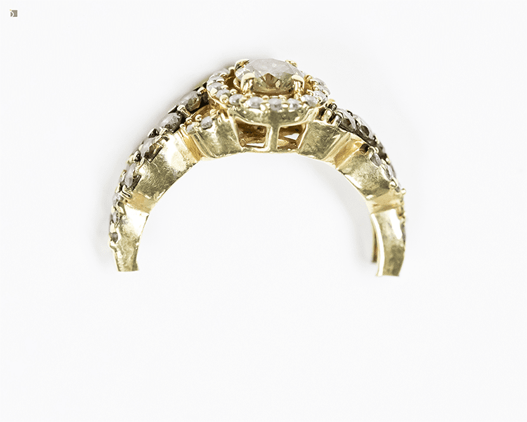Before #180 Flat View of LeVian Chocolate Diamond 14ky Ring Prior to Shank Replacement Repair